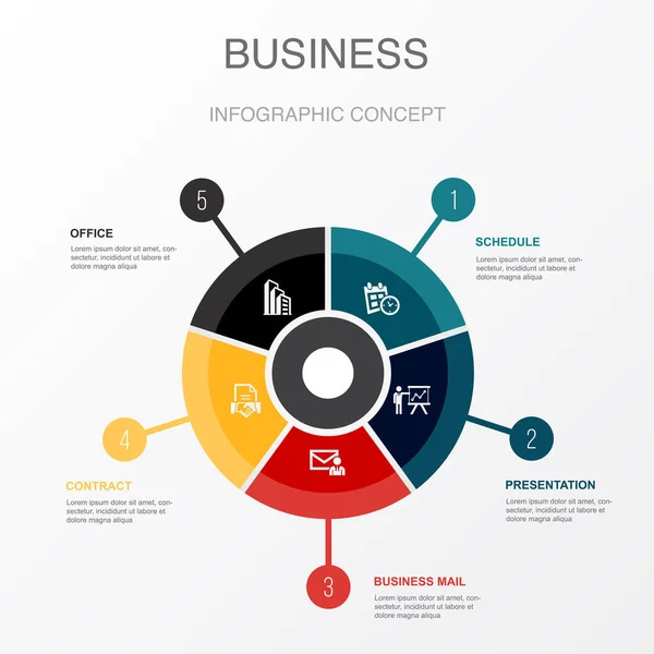 Zeitplan Präsentation Geschäftspost Vertrag Bürosymbole Infografik Design Vorlage Kreatives Konzept — Stockvektor