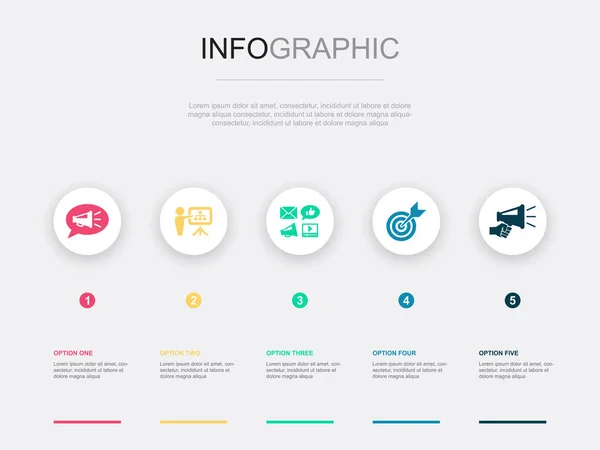 Sociale Promotie Planning Reclame Kanaal Doel Promotie Pictogrammen Infographic Design — Stockvector