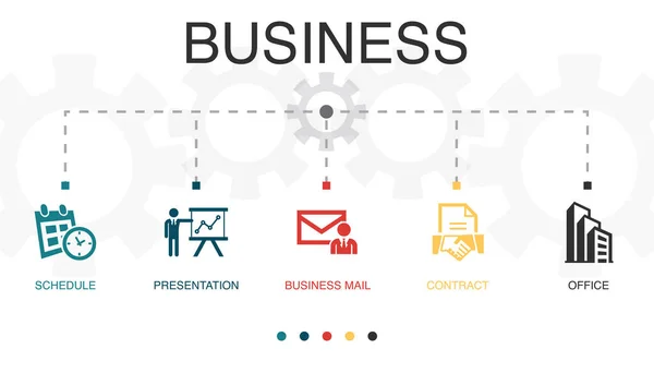 Χρονοδιάγραμμα Παρουσίαση Επιχειρηματικό Ταχυδρομείο Σύμβαση Εικονίδια Γραφείου Infographic Πρότυπο Σχεδιασμού — Διανυσματικό Αρχείο