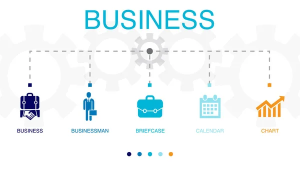 Business Homme Affaires Mallette Calendrier Icônes Graphique Modèle Conception Infographie — Image vectorielle