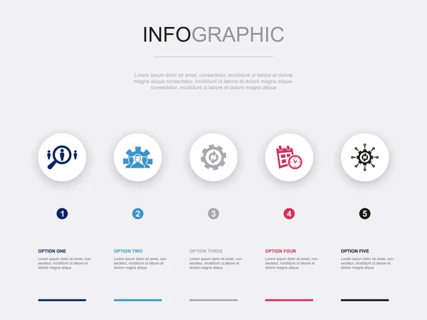 Identifiera Utveckling Bearbetning Schema Bpm Ikoner Infographic Design Mall Kreativt — Stock vektor