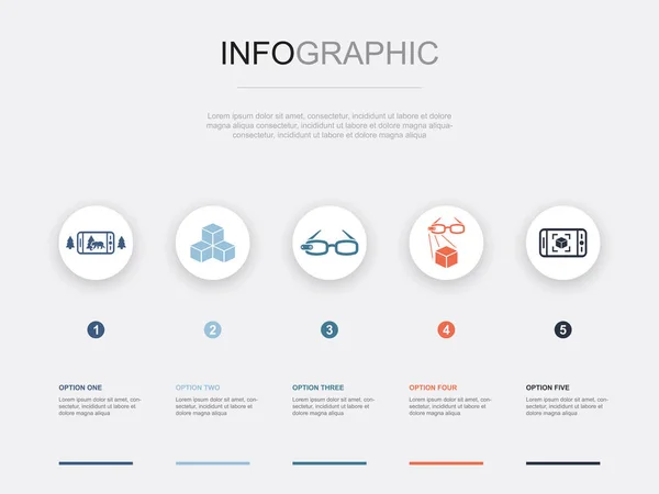 Játék Platform Virtuális Szemüveg Vetítés Bemutató Ikonok Infographic Design Template — Stock Vector