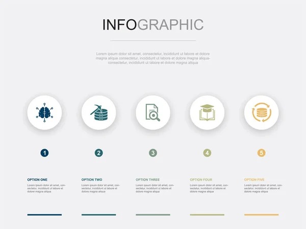 Üzleti Intelligencia Adatbányászat Adatelemzés Tudás Adatintegrációs Ikonok Infografikai Tervezési Sablon — Stock Vector