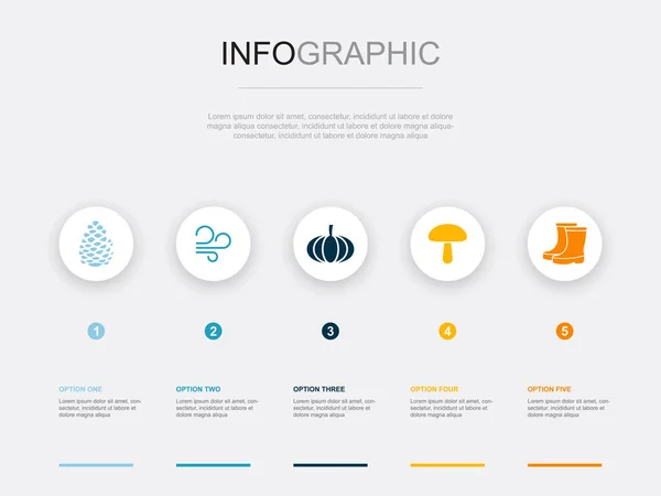 Tannenzapfen Wind Kürbis Pilz Stiefel Symbole Infografik Design Vorlage Kreatives — Stockvektor