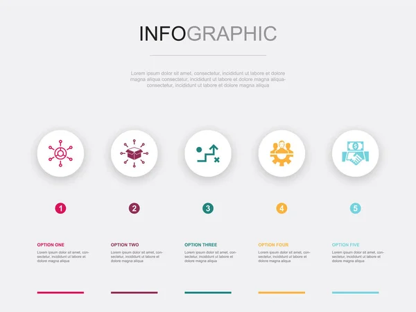Geschäftsmodell Vertrieb Strategie Teamarbeit Investitionssymbole Infografik Design Vorlage Kreatives Konzept — Stockvektor