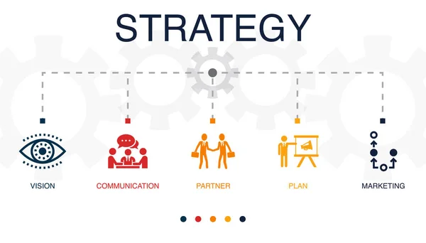 Vision Kommunikation Partner Plan Marknadsföring Ikoner Infographic Design Mall Kreativt — Stock vektor