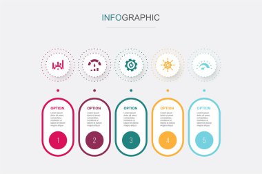 Ölçüm, performans, süreç, yönetim, ölçüm simgeleri Infographic tasarım şablonu. 5 adımlı yaratıcı kavram
