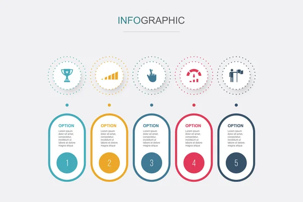Teljesítmény Haladás Szerencse Teljesítmény Érettségi Ikonok Infografikai Tervezési Sablon Kreatív — Stock Vector