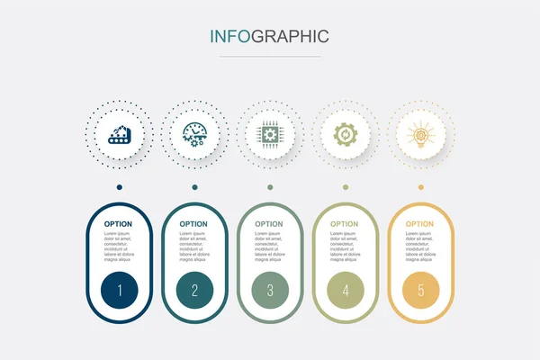 Automatyzacja Wydajność Technologia Proces Ikony Innowacji Szablon Projektu Infograficznego Kreatywna — Wektor stockowy