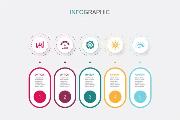 Benchmarking Prestanda Process Förvaltning Mätning Ikoner Infographic Design Mall Kreativt — Stock vektor