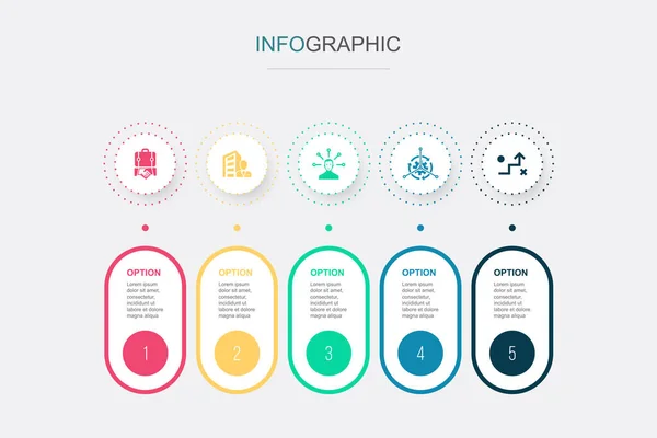 Företag Företag Ansvar Kontroll Strategi Ikoner Infographic Design Mall Kreativt — Stock vektor