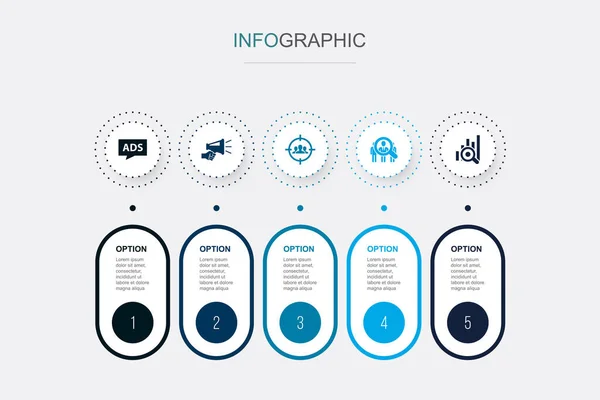 Reklama Propagace Cílová Skupina Publikum Ikony Průzkumu Trhu Infographic Design — Stockový vektor