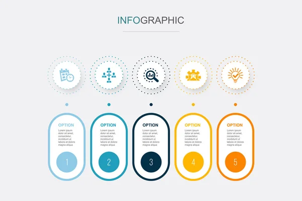 Agenda Colaboración Análisis Desarrollo Iconos Solución Plantilla Diseño Infográfico Concepto — Vector de stock