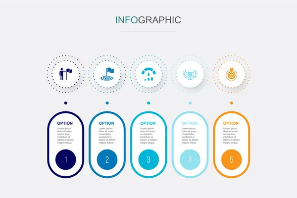 Ulaşım Hedef Performans Ödül Nesnel Simgeler Infographic Tasarım Şablonu Adımlı — Stok Vektör