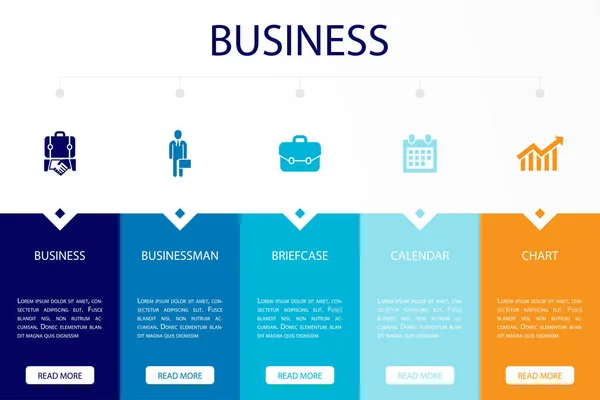 Business Homme Affaires Mallette Calendrier Icônes Graphique Modèle Conception Infographie — Image vectorielle