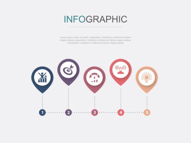 motivasyon, hedef, performans, tutum, fikir simgeleri Infographic tasarım şablonu. 5 adımlı yaratıcı kavram