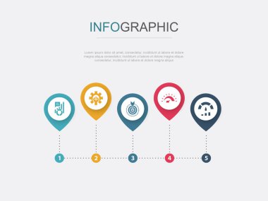 KPI, optimizasyon, nesnel, ölçüm, performans simgeleri Infographic tasarım şablonu. 5 adımlı yaratıcı kavram