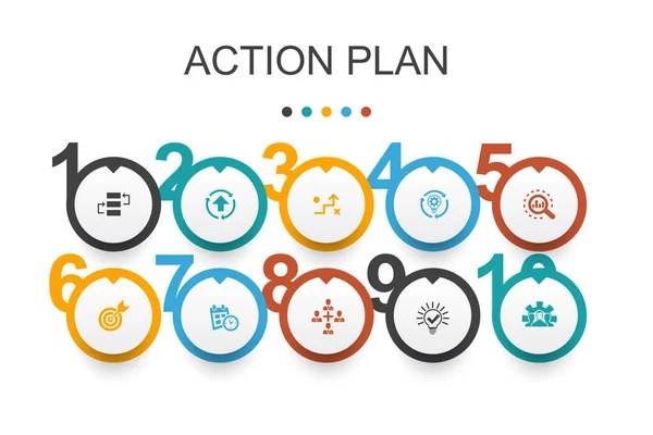 Eylem Planı Infographic Tasarım Şablonu Geliştirme Strateji Uygulama Basit Simgeler — Stok Vektör
