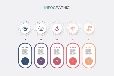 CSR, sorumluluk, sürdürülebilirlik, etik, hedef simgeleri Infographic tasarım şablonu. 5 adımlı yaratıcı kavram