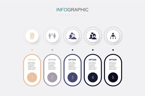 Citas Aplicación Relaciones Novio Novia Iconos Decisión Plantilla Diseño Infográfico — Vector de stock