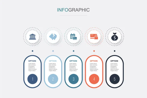 Banka Konkurz Roční Poplatek Úvěrový Limit Dluhové Ikony Infographic Design — Stockový vektor