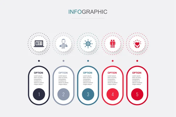 Crm Müşteri Yönetim Ilişki Bakım Ikonları Infographic Tasarım Şablonu Adımlı — Stok Vektör