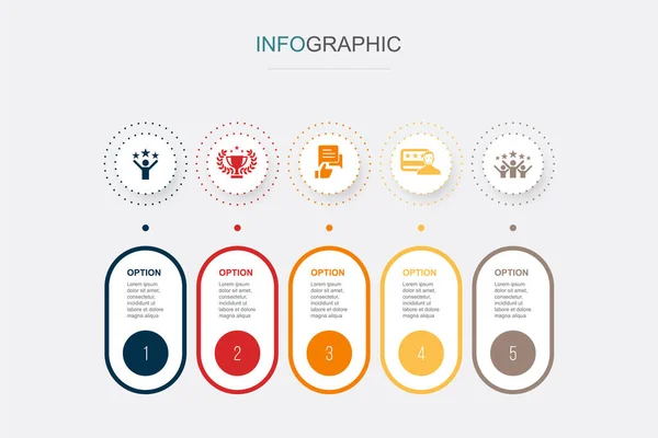 Klantenbinding Beloning Feedback Klantenkaart Tevredenheidsiconen Infographic Design Template Creatief Concept — Stockvector