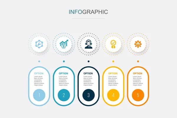 Serwis Sprzedaż Wsparcie Jakość Ikony Optymalizacji Infograficzny Szablon Projektu Kreatywna — Wektor stockowy