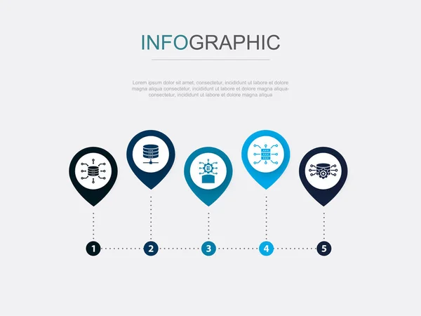 Dataintegration Databas Datavetare Datalagring Databehandling Ikoner Infographic Design Mall Kreativt — Stock vektor