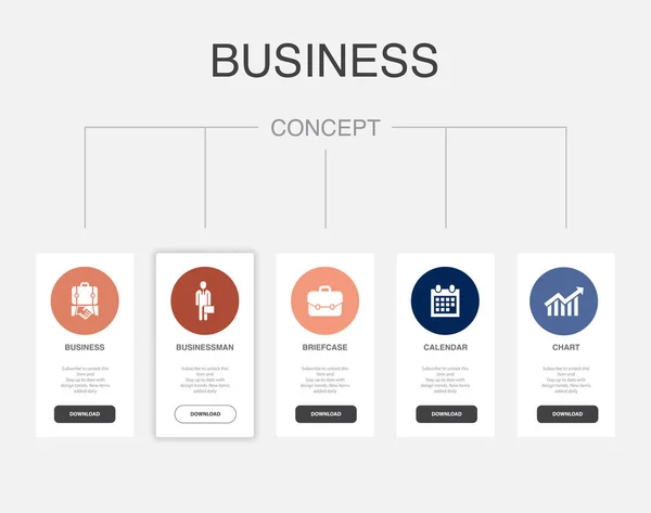 Business Businessman Briefcase Calendar Chart Icons Infographic Design Template Creative — Stock Vector