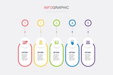 Çevrimiçi Eğitim, Mesafe Öğrenme, Webinar, Öğrenme Süreci, Yeni Simgeler İnfografik Tasarım Şablonu. 5 adımlı yaratıcı kavram