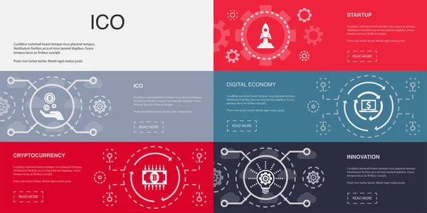 Ico Criptomoneda Startup Economía Digital Iconos Innovación Plantilla Diseño Infográfico — Archivo Imágenes Vectoriales