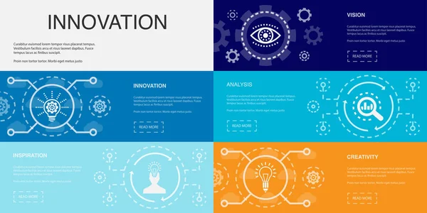 Innovatie Inspiratie Visie Analyse Creativiteit Iconen Infographic Design Template Creatief — Stockvector