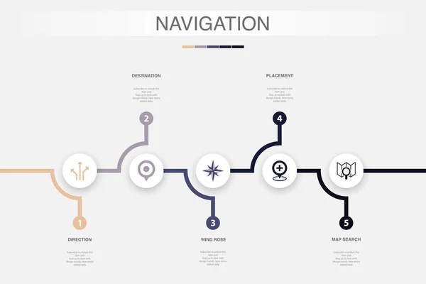 stock vector direction, destination, wind rose, placement, map search icons Infographic design template. Creative concept with 5 steps