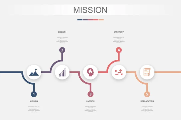 stock vector mission, growth, passion, strategy, declaration icons Infographic design template. Creative concept with 5 steps