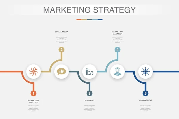 Marketing Strategy Social Media Planning Marketing Manager Management Icons Plantilla — Vector de stock