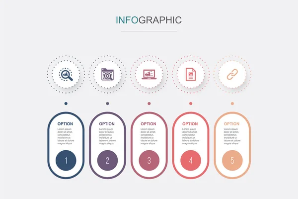 Rem Suchmaschine Digitales Marketing Inhalte Link Symbole Infografik Design Vorlage — Stockvektor