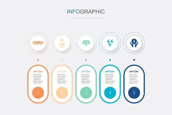 Zonne Energiecentrale Schone Energie Zonnepaneel Energie Energiebesparende Pictogrammen Infographic Design — Stockvector