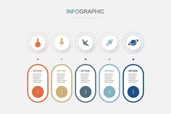 Raumfahrt Rakete Raumschiff Astronaut Planeten Symbole Infografik Design Vorlage Kreatives — Stockvektor