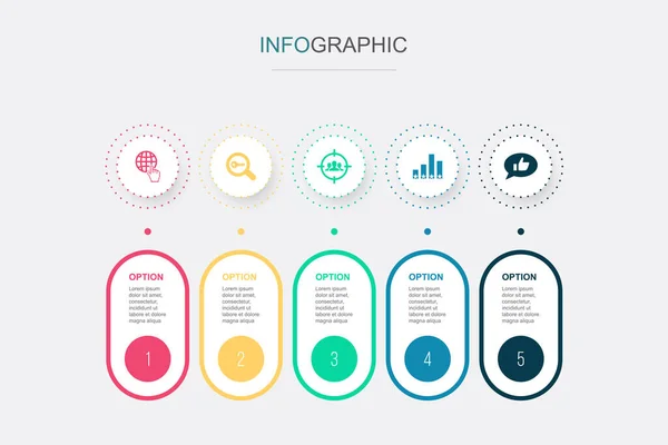 Internet Nyckelord Målgrupp Ranking Ikoner Sociala Medier Infographic Design Mall — Stock vektor