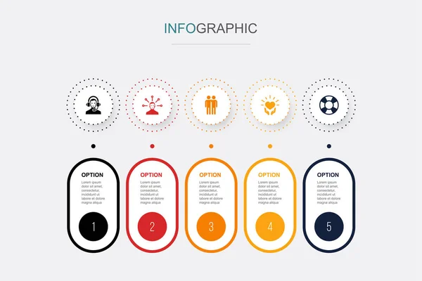 Support Responsibility Relationship Care Help Icons Plantilla Diseño Infográfico Concepto — Vector de stock
