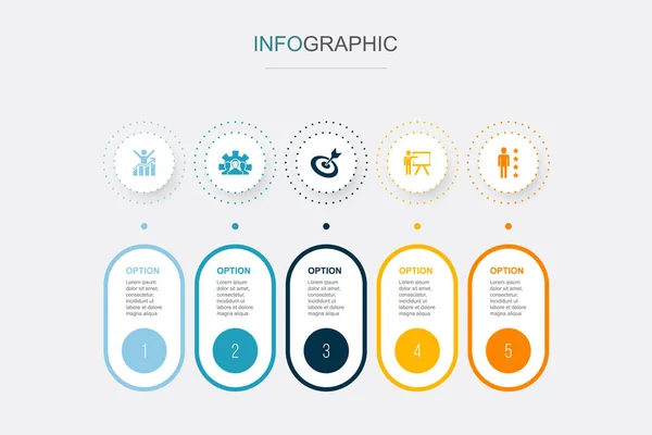 Motivasyon Gelişme Hedef Eğitim Beceri Simgeleri Infographic Tasarım Şablonu Adımlı — Stok Vektör
