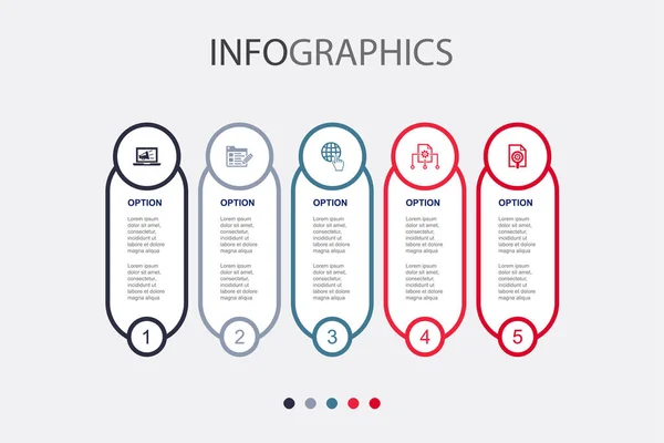 Digitale Marketing Blog Internet Content Management Marketing Onderzoek Pictogrammen Infographic — Stockvector