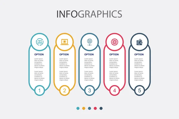 Digitale Economie Computertechnologie Wereldwijd Netwerk Informatietechnologie Digitale Portemonnee Pictogrammen Infographic — Stockvector
