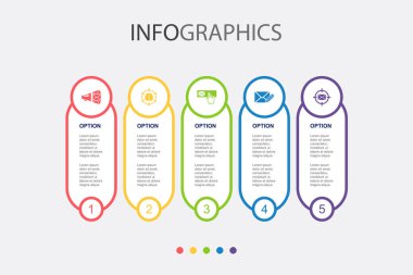 E- posta Pazarlama, Yaratıcı, Üye, Beste, E- posta, E- posta hedef simgeleri Infographic tasarım şablonu. 5 adımlı yaratıcı kavram