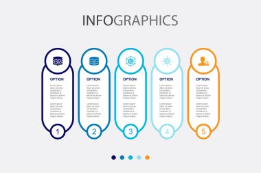 DMS, veri, sistem, yönetim, gizlilik simgeleri Infographic tasarım şablonu. 5 adımlı yaratıcı kavram