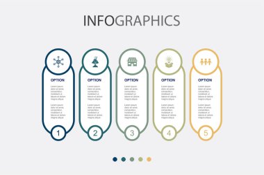 Kitle fonlaması, girişim, pazar yeri, ürün tanıtımı, sosyal katılım simgeleri Infographic tasarım şablonu. 5 adımlı yaratıcı kavram