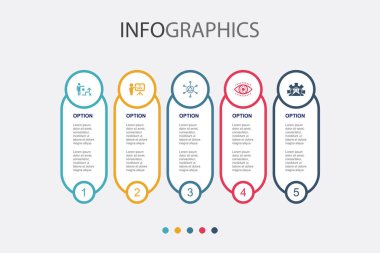 İş stratejisi, planlama, iş modeli, vizyon, kalkınma ikonları Infographic tasarım şablonu. 5 adımlı yaratıcı kavram