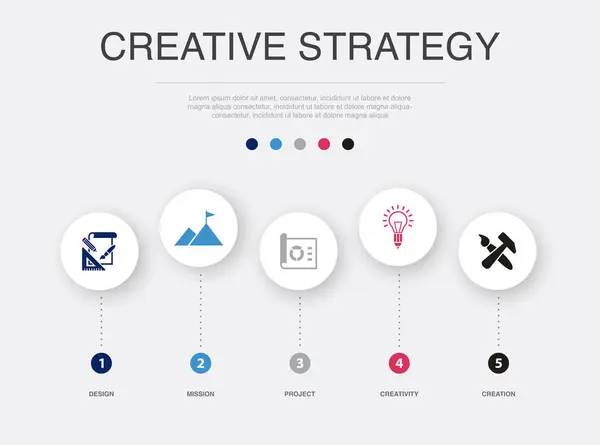 Design Mission Project Creativity Creation Icons Plantilla Diseño Infográfico Concepto — Vector de stock