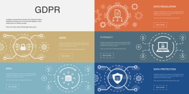 GDPR, veri, veri düzenlemesi, e-mahremiyet, veri koruma simgeleri Infographic tasarım şablonu. 5 adımlı yaratıcı kavram
